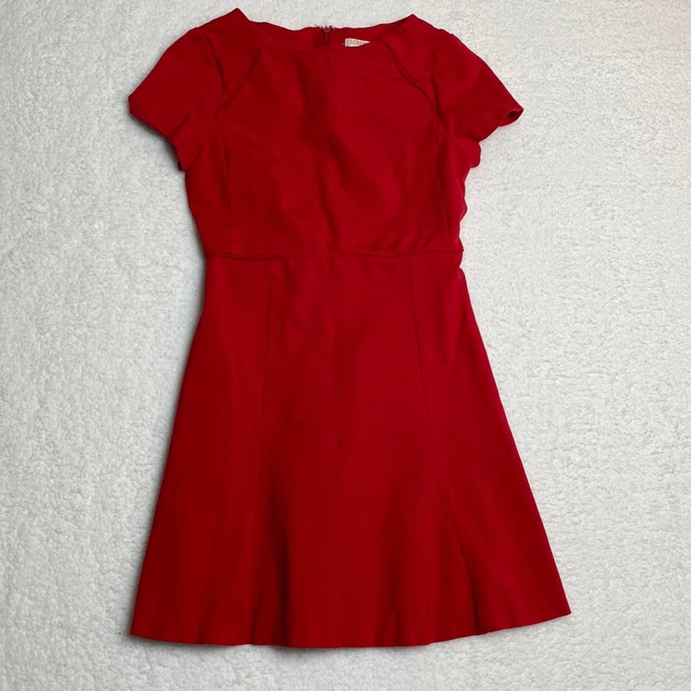 J.Crew SHORT-SLEEVE FLOUNCE PONTE DRESS RED Women’s 6